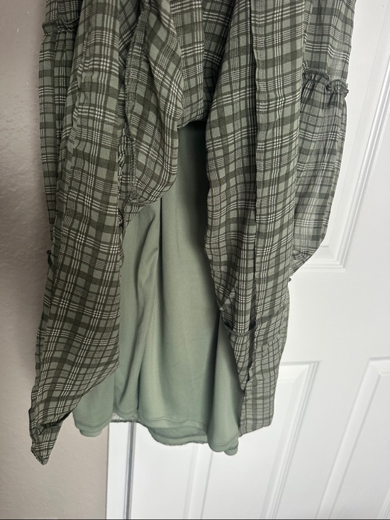 Olive Green Plaid Tie-Shoulder Smocked Midi Dress - Picture 4 of 5